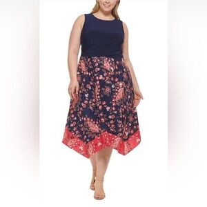 Vince Camuto Women's Navy Blue Floral Dress Plus Size 24W NWT